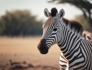 Fototapeta na wymiar illustration zebra in the savannah With a blurred background.generative AI