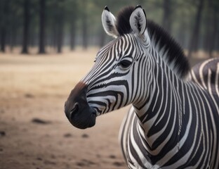 Fototapeta na wymiar illustration zebra in the savannah With a blurred background.generative AI