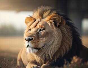 Obraz premium Illustration The lion king is sleeping in the grass.generative AI