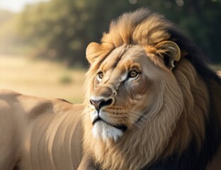 Obraz premium Illustration The lion king is sleeping in the grass.generative AI
