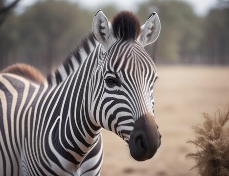 illustration zebra in the savannah With a blurred background.generative AI