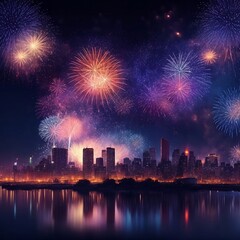 Fototapeta premium Fireworks over the city,celebrating new year season