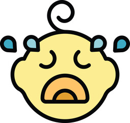 Baby cry icon outline vector. Infant care. Newborn child color flat