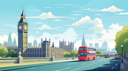 London with its typical sights on a sunny day - obrazy, fototapety, plakaty