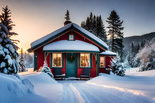 House Exterior Christmas Decorations In The Snow