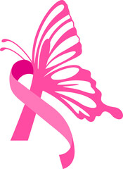 Breast cancer awareness design with butterflies. Pink ribbon symbol illustration.