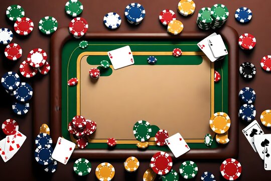 casino card with poker chips and dice