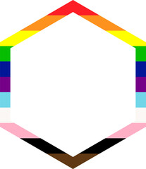 LGBTQ+ Pride Flag Frame. Hexagon Frame Border with LGBTQ+ Pride Rainbow Flag Pattern