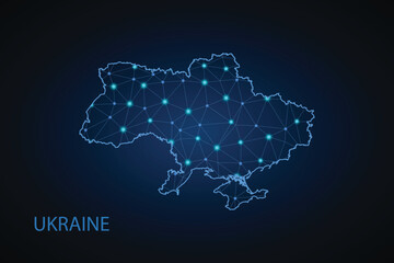 Map of Ukraine. Wire frame 3D mesh polygonal network line, design sphere, dot and structure. communications map of Ukraine. Vector Illustration EPS10.