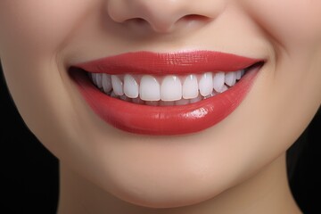 white teeth woman and close up lips of a woman with red lips - obrazy, fototapety, plakaty
