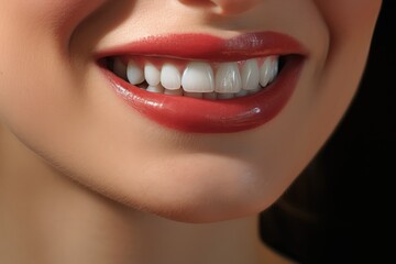 Fototapeta premium close up lips with a smile and white teeth woman