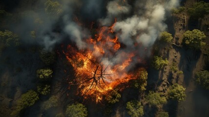 Fototapeta na wymiar fire in the forest burn tree hot weather