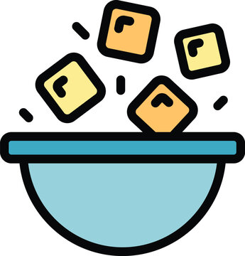 yellow cubes falling into blue bowl clip art preview