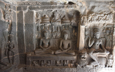 Sculpture of Jain god inside the Jain Caves, Ellora Caves (Maharashtra, India)