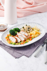 grilled salmon steak with vegetables