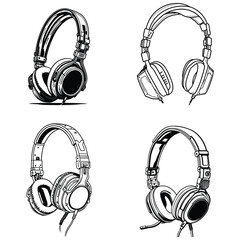 set of headphones vector, Headphone Vector Outline Illustration
