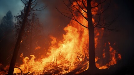 Forest in burn or forest in fires, tree burn in forest very hot place dangerous