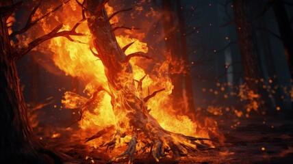 Forest in burn or forest in fires, tree burn in forest very hot place dangerous