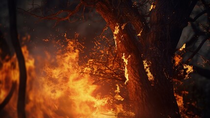 Forest in burn or forest in fires, tree burn in forest very hot place dangerous