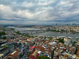 bosphorus bridge istanbul - shot from drone flight