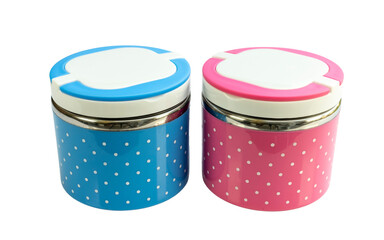 Blue and pink school lunch boxes set 
