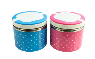Blue and pink school lunch boxes set 