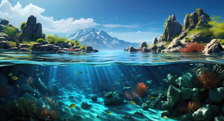Underwater view of beautiful coral reef and tropical fish. Underwater world. created by generative AI technology.