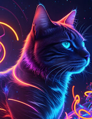 abstract neon light cat artwork design