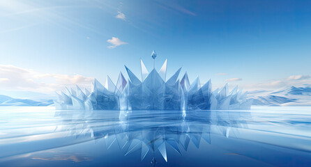 Abstract winter landscape with ice cubes. 3d illustration with transparency. created by generative AI technology.