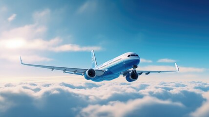 Fototapeta na wymiar airplane in the sky above clouds, good weather flight