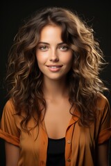 Naklejka premium Portrait of a happy woman of thorough self - care with smooth hair and radiant skin smiling in a studio. Generative AI