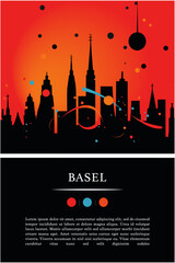 Switzerland Basel city poster with abstract shapes of skyline, cityscape, landmarks and attractions. Basel-Stadt canton travel vector illustration for brochure, website, page, business presentation