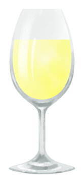 水彩で描いたグラスワインのイラスト／Illustration of a glass of wine painted by watercolor
