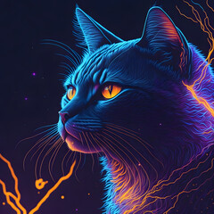 abstract neon light cat artwork design