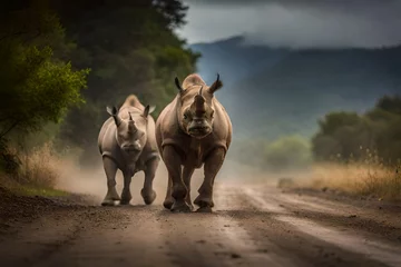Deurstickers rhino in the forest © Shahryar