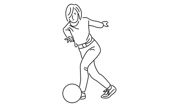 recommend clip art: line art of bowling player woman throw ball to hit bowling pins