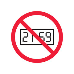 Forbidden digital clock vector icon. Warning, caution, attention, restriction, label, ban, danger. No digital clock flat sign design pictogram symbol. No digital timer icon