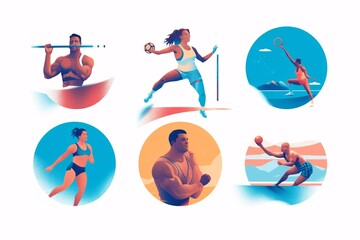 Set of sport icons. Man and woman in swimsuits. Vector illustration
