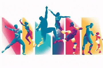 Silhouettes of football players. Colorful background. Vector illustration.