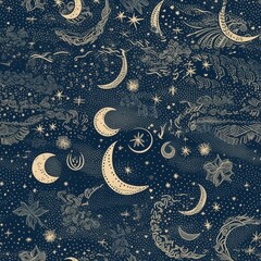Stars and moon seamless pattern