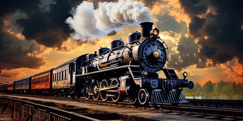 illustration of an ancient steam locomotive, generative AI