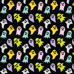 Naklejka premium Halloween seamless pattern with colorful ghosts
