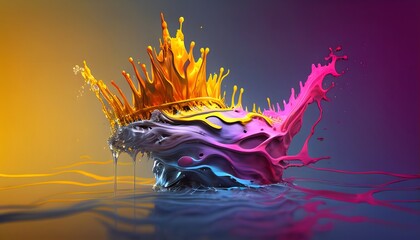 Liquid crown acrylic ink paint splash, abstract background in water