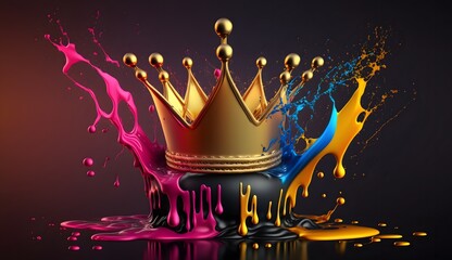 Liquid crown acrylic ink paint splash, abstract background in water