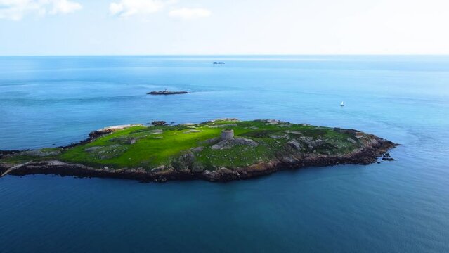 Aerial Fly-By over Dalkey Island in Dublin, Ireland