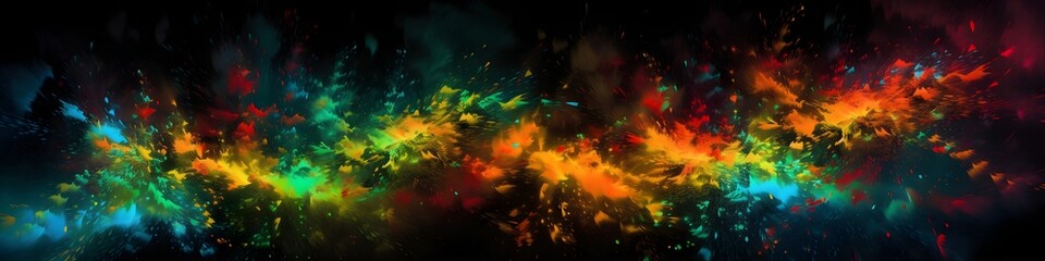 Vibrant colorful explosion of color paint, isolated black background, abstract splash design wallpape - obrazy, fototapety, plakaty