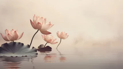 Fotobehang Zen inspired illustration of water lilies with large space for text, Concept of mindfulness © Maris