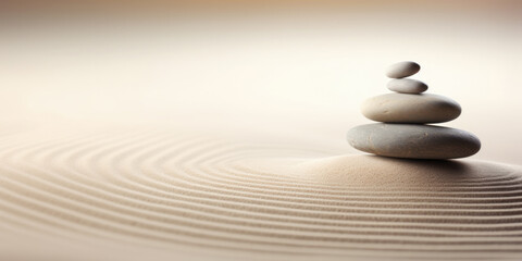 Feng shui background with rippled sand and stacked stones