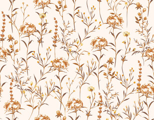 Fall / Autumn seamless pattern vector with Dry Meadow Flower Hnad drawn style Floral - 635735997