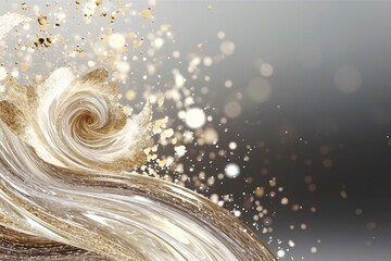 Elegant wave with particles splashes. Abstract background with bokeh defocused lights. Glittering lights background. Christmas and New Year holidays concept.